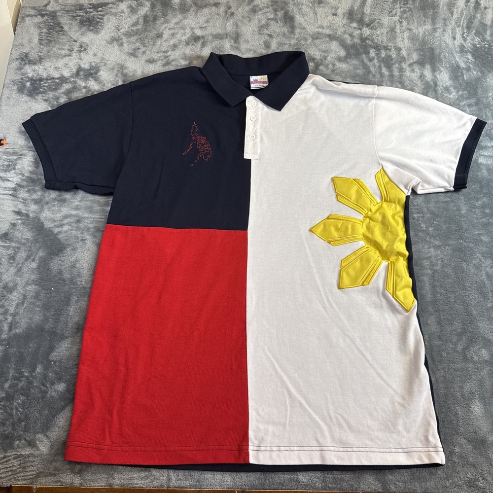 My Philippines Colorblock Polo Shirt Men's XL Blue White Red Yellow Short Sleeve
